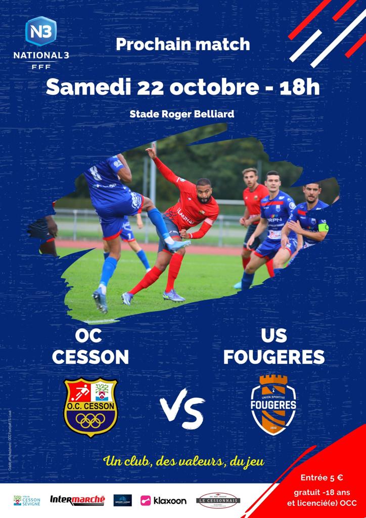 OCCessonFoot's tweet photo. [NATIONAL 3]

𝘚𝘢𝘷𝘦 𝘵𝘩𝘦 𝘥𝘢𝘵𝘦 ➡️ 𝟲𝗘̀𝗠𝗘 𝗝𝗢𝗨𝗥𝗡𝗘́𝗘

🏆 #National3
🆚 @usfougeres 
📅 Samedi 22 octobre
⌚️ 18h
🏟 Stade Roger Belliard
🎟 5€ (gratuit -18ans et licenciés OCC)
📺 @FuchsSportsfr 
📲 #OCCUSF

#TeamOCC https://t.co/E4Ps6910Bm