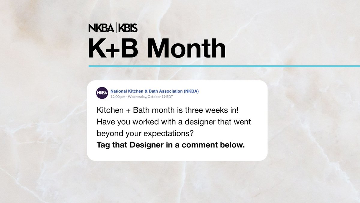 thenkba's tweet photo. Kitchen and Bath month is three weeks in! Have you worked with a Designer that went beyond your expectations? Tag that Designer in a comment below 👇
https://t.co/1eMbMGK21o
In partnership with @MieleUSA.
#KitchenAndBathMonth #NKBA https://t.co/Y9jzyRxVZI