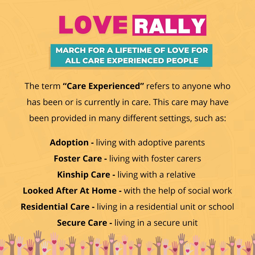 Anyone can join the Love Rally but what does it mean to be Care Experienced? If you believe that all Care Experienced people deserve a lifetime of love, then join us on Sunday! Visit our website for all the details. ow.ly/naLJ50LfyvG #LoveRally2022 #LifetimeOfLove