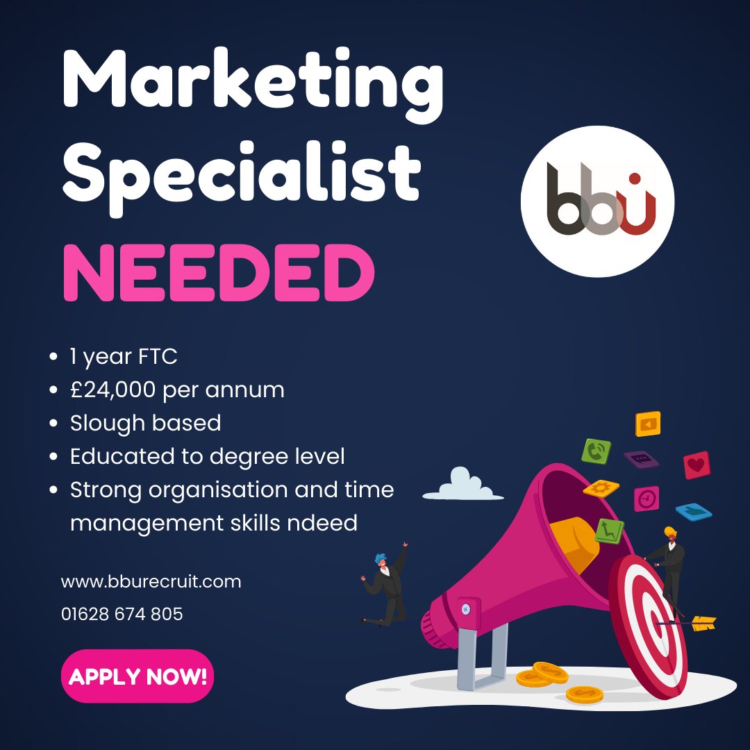 ❗️ Exciting position for a Marketing Graduate ❗️ 
⚫️ 1 year FTC
⚪️ £24K
🔴 Slough based
Click here for more information: 
bburecruit.com/jobs/marketing…
#bbu #marketing #vacancy
