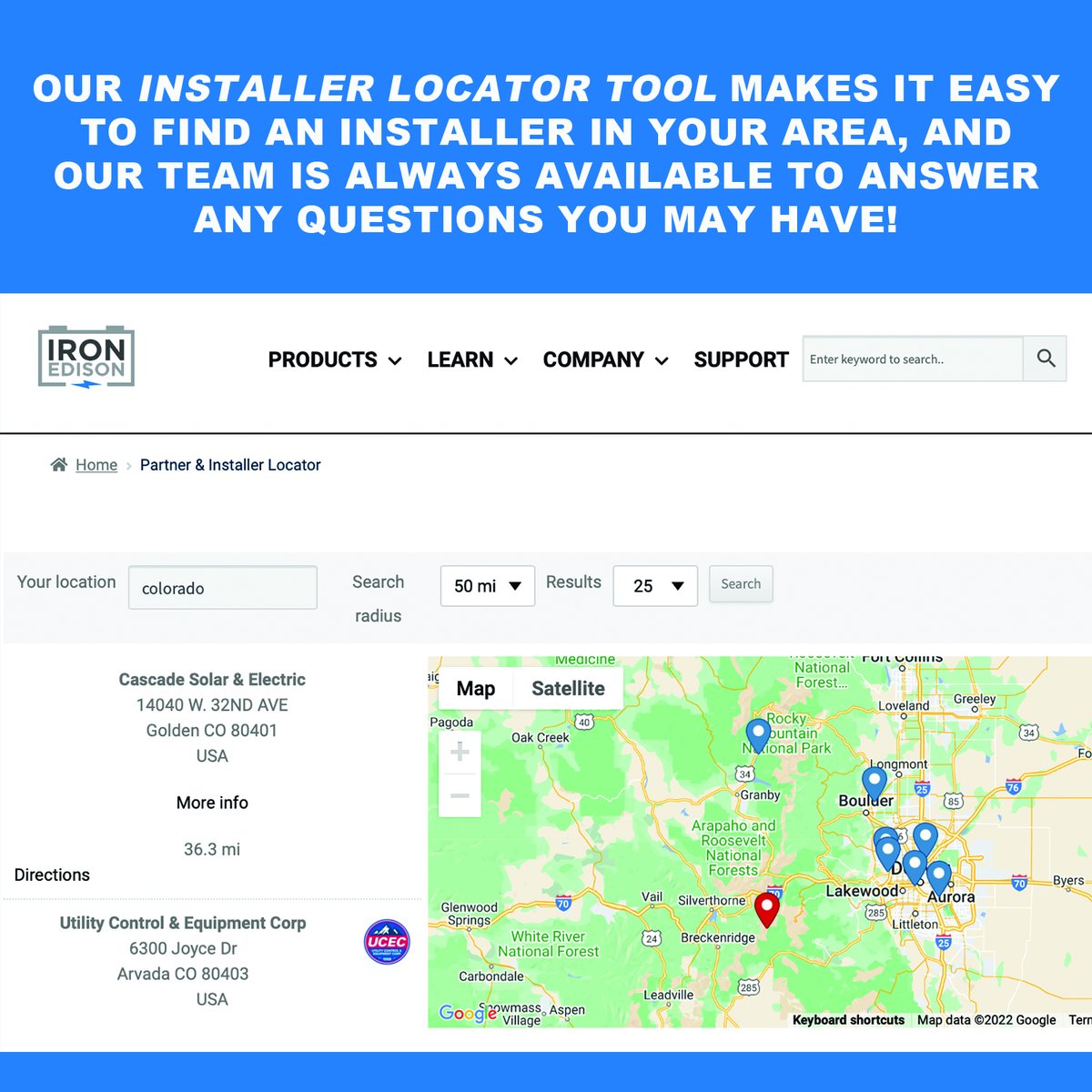 IronEdison's tweet photo. Our Installer Locator tool makes it easy to find an installer in your area, and our team is always available to answer any questions you may have about the process. With Iron Edison, get the best possible service and support for your solar installation project. #IronEdison #solar https://t.co/9KI5fLuMJ5