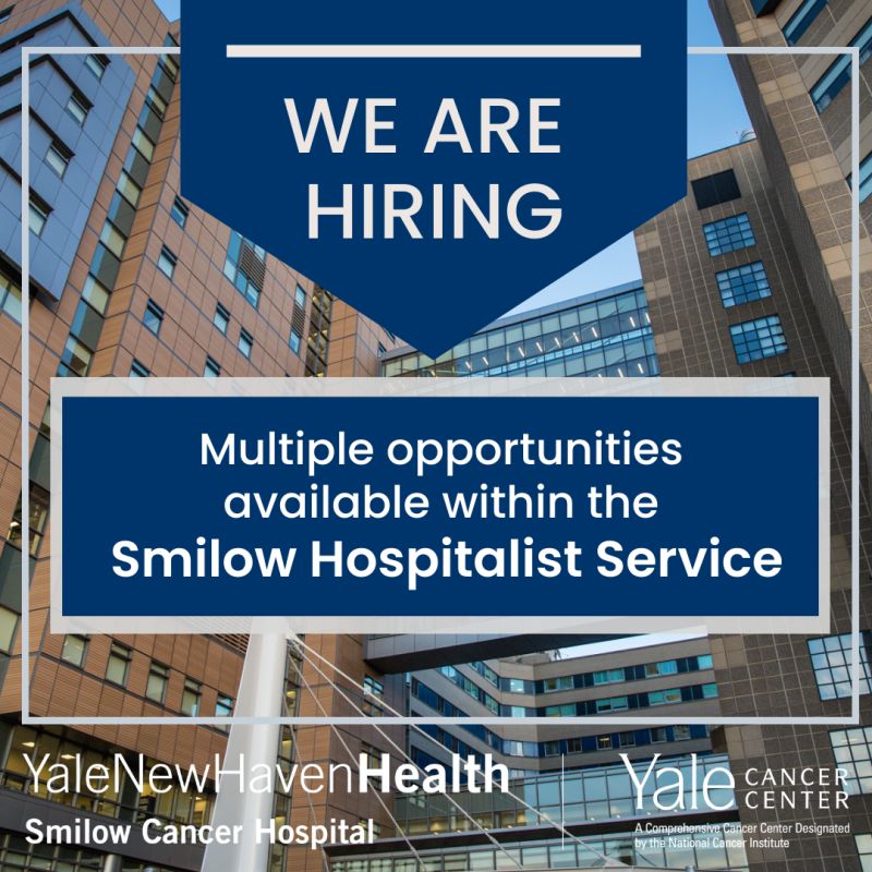 We're hiring! The Smilow Hospitalist Service provides the highest quality care to hematology & oncology hospitalized patients. We seek dedicated hospitalists to join our world-class team. Info: jobs.ynhhs.org/jobs/45420?lan… #howwehospitalist @SmilowHospSvc @SmilowCancer @SocietyHospMed