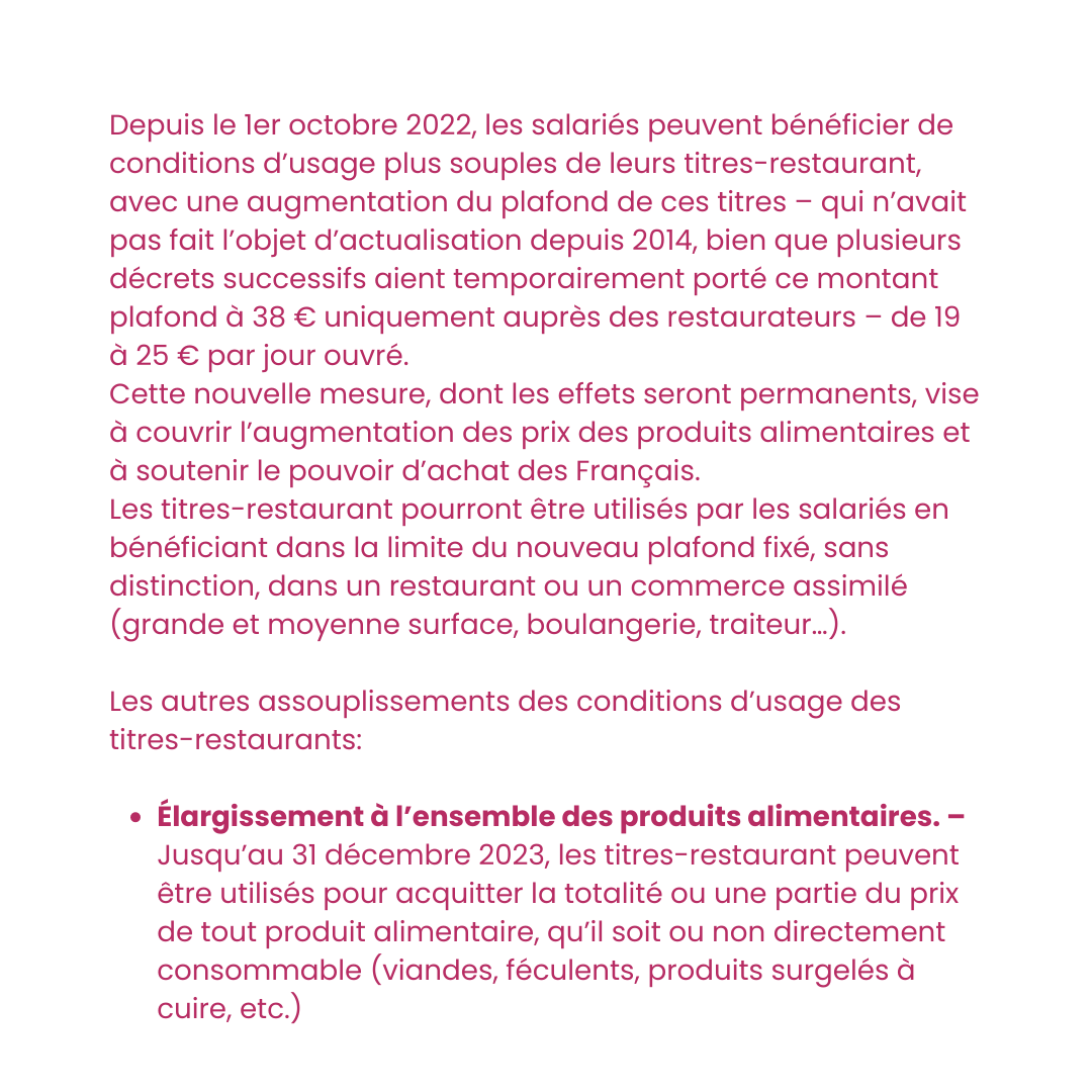 agaps__'s tweet photo. ✨ Le plafond d'utilisation des titres-restaurants est révélé à 25€ à compter du 1er octobre 2022 ✨
💻 Pour découvrir plus d'actualité, rejoignez-nous sur notre site internet 😊
https://t.co/BTm3BuauYZ
#AGAPS #tickets #restaurant #paiments #euros #food #repas #loi https://t.co/UgPAgq1cJu