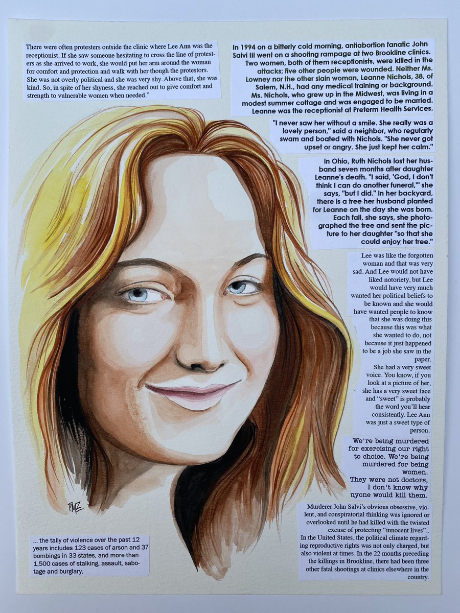 eclectixgurl's tweet photo. Lee Ann Nichols and Shannon Lowney, were killed and five others were wounded by Salvi in the Dec. 30, 1994, attacks at two Brookline, Mass., clinics. #leannenichols #leeannnichols #art #portrait #abortionart https://t.co/oh8xYAvk6o