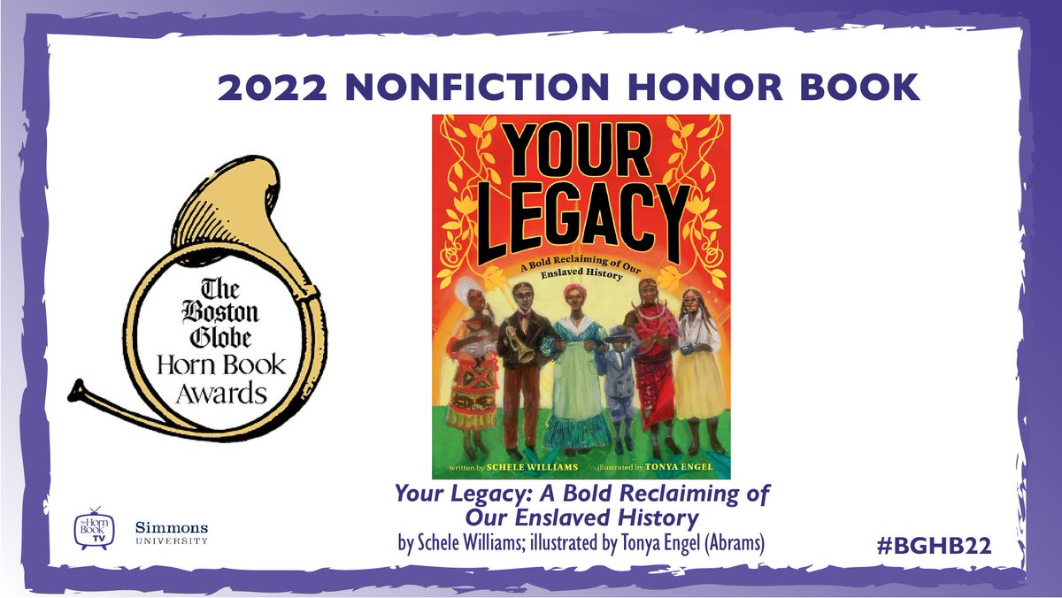 The Horn Book (@hornbook) on Twitter photo #HBTV: Watch <a href="/BostonGlobe/">The Boston Globe</a>-<a href="/HornBook/">The Horn Book</a> judge <a href="/mauraotoole/">Maura O'Toole</a>'s intro + #BGHB #Nonfiction honorees <a href="/ScheleWilliams/">Schele Williams</a> + <a href="/tonyaengel/">Tonya Engel Foster</a>'s acceptances for "Your Legacy: A Bold Reclaiming of Our Enslaved History" (<a href="/abramskids/">ABRAMS Kids</a>) hbook.com/story/bookawar… #BGHB22 <a href="/SimmonsUniv/">Simmons University</a> #HBTV: Watch <a href="/BostonGlobe/">The Boston Globe</a>-<a href="/HornBook/">The Horn Book</a> judge <a href="/mauraotoole/">Maura O'Toole</a>'s intro + #BGHB #Nonfiction honorees <a href="/ScheleWilliams/">Schele Williams</a> + <a href="/tonyaengel/">Tonya Engel Foster</a>'s acceptances for "Your Legacy: A Bold Reclaiming of Our Enslaved History" (<a href="/abramskids/">ABRAMS Kids</a>) hbook.com/story/bookawar… #BGHB22 <a href="/SimmonsUniv/">Simmons University</a>