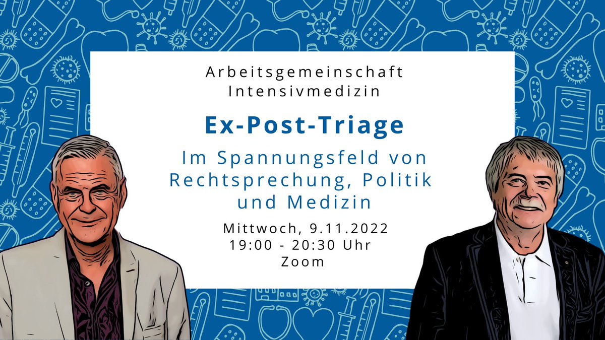 #Triage | Das geplante Verbot der Ex-Post-Triage wirft Fragen auf. In unserer Online-Veranstaltung der AG Intensivmedizin diskutieren wir mit @kscholz_h und @uwejanssens juristische und medizinische Aspekte 👉 bit.ly/3yMqj3P @DIVI_eV @BAEKaktuell