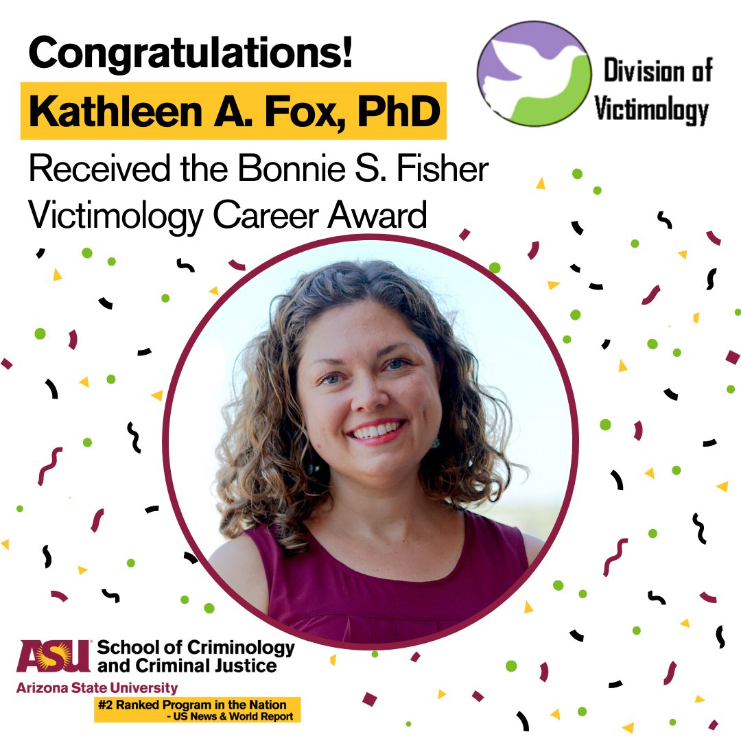 Congratulations to Kathleen A. Fox, PhD, on receiving <a href="/ascdov/">靜靜小惡魔💃🏻</a>'s Bonnie S. Fisher Victimology Career Award! This award is a testament to your hard work and dedication to the field!