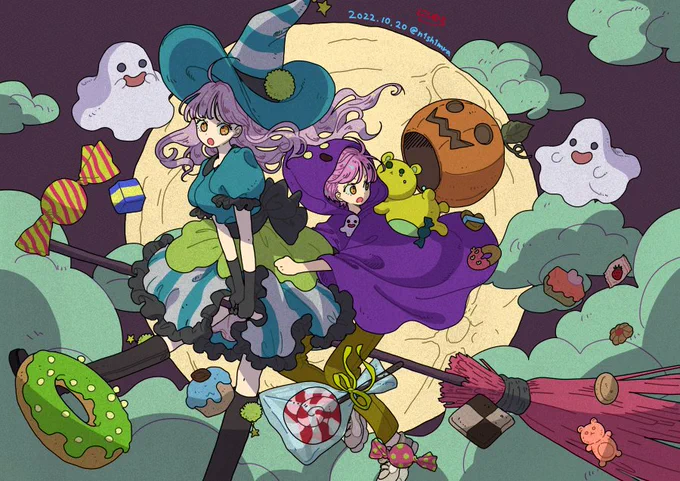 Trick or Treat お菓子めっちゃこぼれてる  #ハロウィン #Halloween #創作イラスト #オリジナルイラスト #Illustration