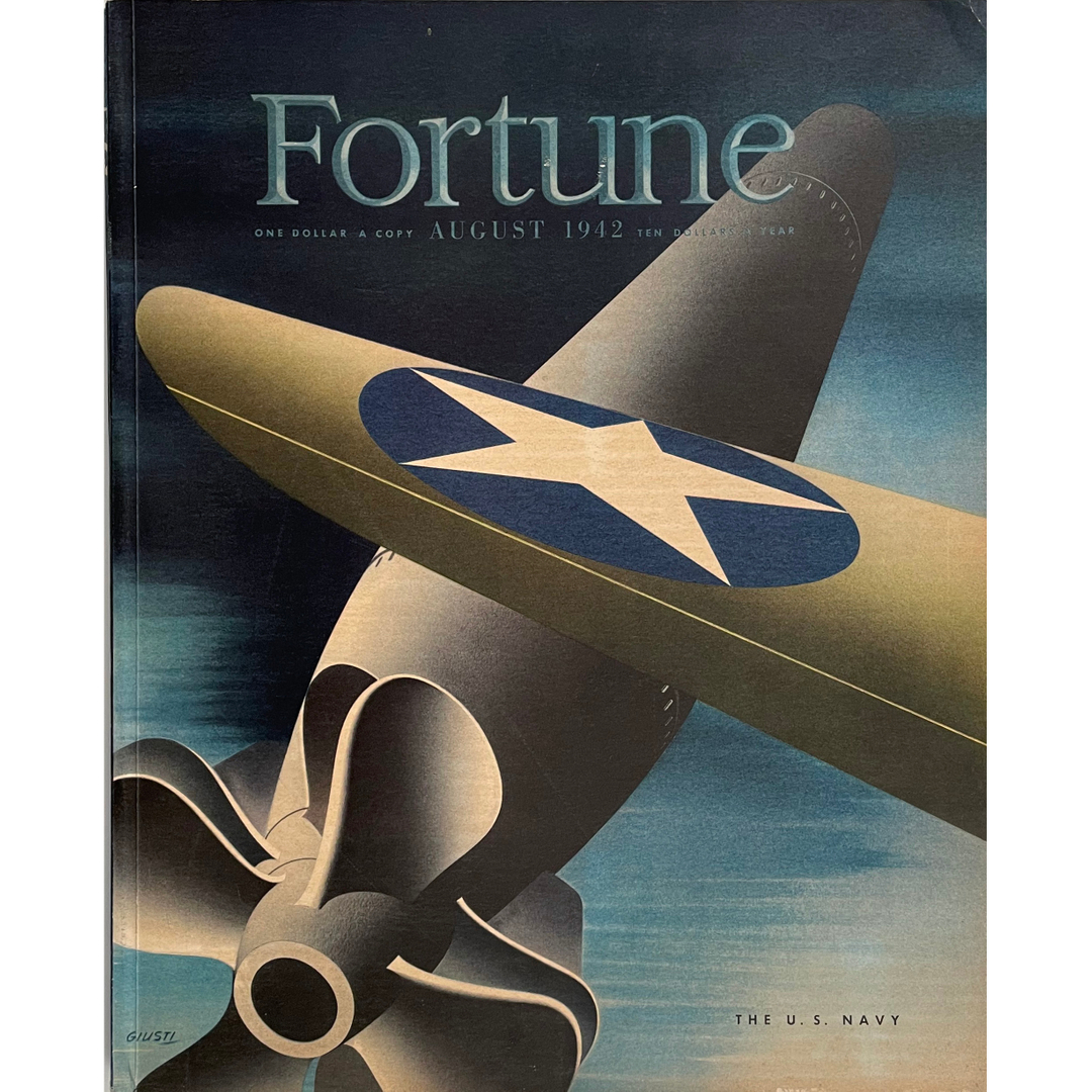 Oldimprints's tweet photo. Gorgeous cover image of a propeller by George Giusti from the August 1942 issue of Fortune Magazine. The magazine contains many interesting articles covering the difficulties of the Second World War -- exiled governments in London, Navy planning, air transport, and so on. https://t.co/kIe5okbDhq