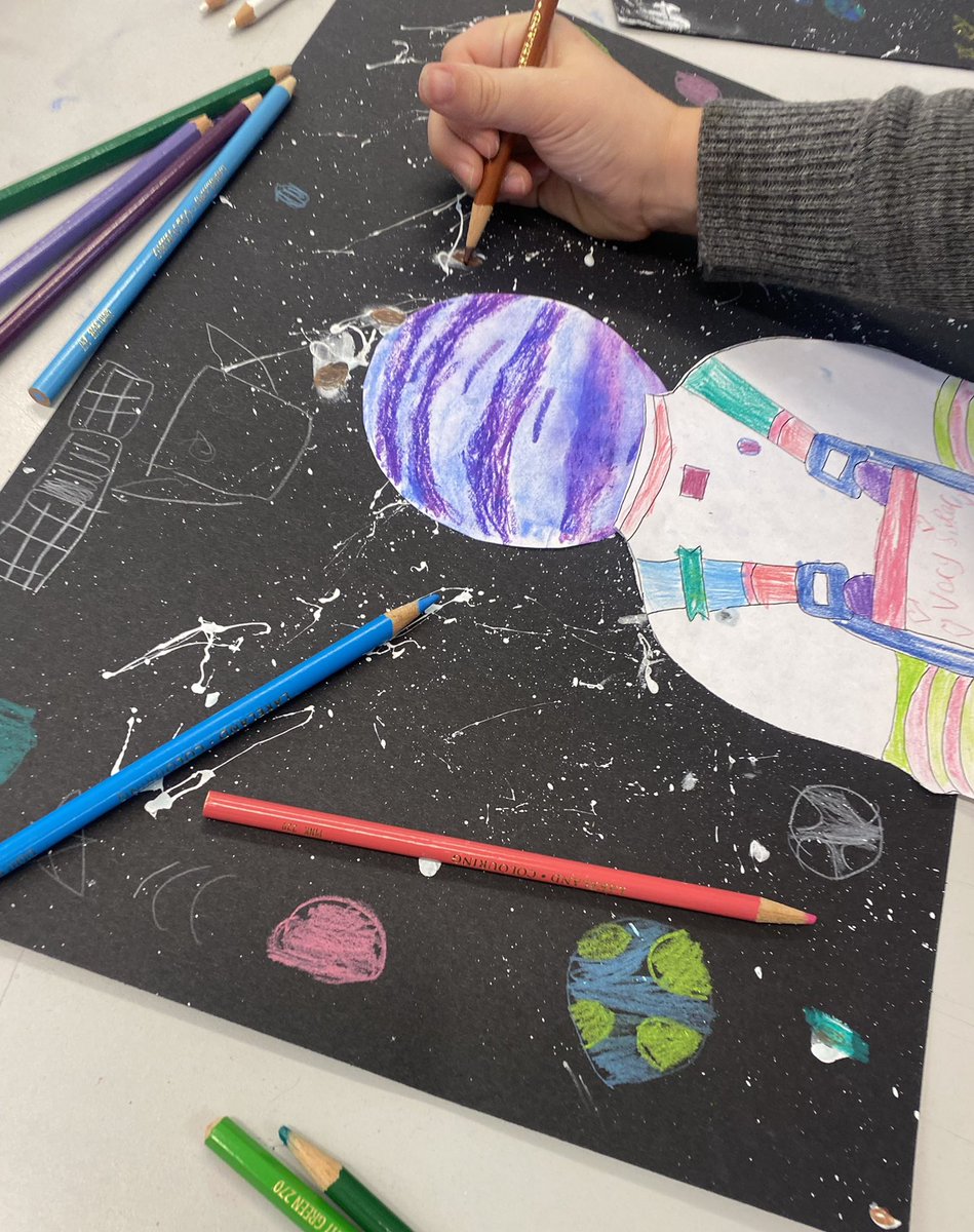 MissTaylor02okt's tweet photo. Solar system art 🪐 I love how the first child incorporated their paint smudges into their art and persevered. Some really good work! 😍 #space #art https://t.co/tLpcaScxBi