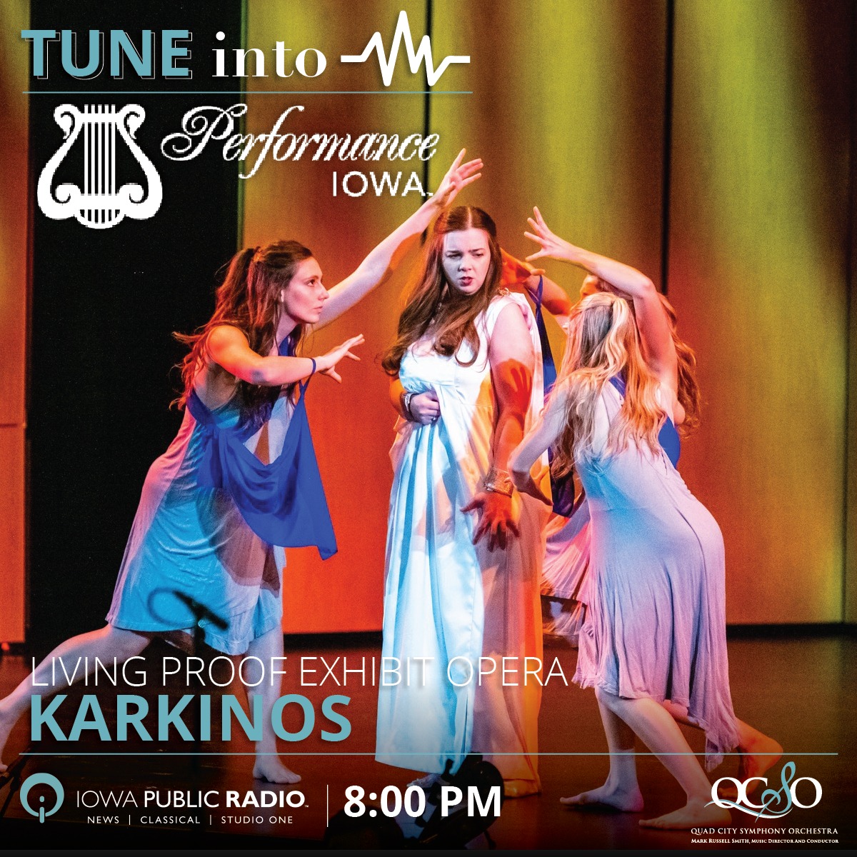 Tune in to <a href="/iowapublicradio/">Iowa Public Radio</a>’s 
“Symphonies of Iowa” tomorrow at 8:00pm to 
experience the triumph of “Karkinos”. Premiered last 
year, we are honored to rebroadcast this moving opera 
by local composer Jacob Bancks.

Listen on iowapublicradio.org