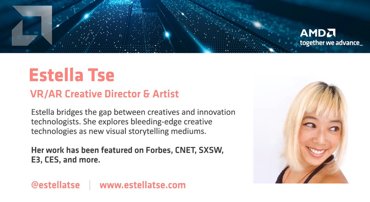 If you are attending <a href="/adobemax/">Adobe MAX</a>, please stop by AMD’s booth 725. Immersive artist <a href="/estellatse/">Estella Tse</a> (estellatse.com) will be creating real time VR art using <a href="/Substance3D/">Adobe Substance 3D</a>, <a href="/AMDRyzen/">AMD Ryzen</a> and AMD @Radeon processors, and <a href="/SonnetTech/">Sonnet Technologies</a>'s  eGPU Breakaway Box.