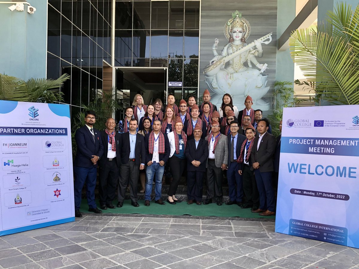 BeansCristina's tweet photo. This week with the @EUErasmusPlus #ENCOREproject in Kathmandu, Nepal 🇳🇵 Inauguration of an Entrepreneurship center at Global College International, and management meeting at both GCI and Tribhuvan University 😎 #ErasmusPlusCBHE #travelforwork https://t.co/MFIo6zpayx