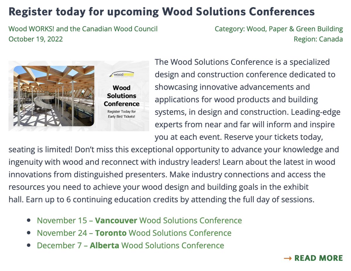 Wood Solutions Conferences across Canada showcase innovative advancements in wood construction, building and design. Coming soon to Vancouver, Toronto and Alberta. @WoodWORKSBC_CWC <a href="/wood_works/">WoodWorks</a> conference.wood-works.ca