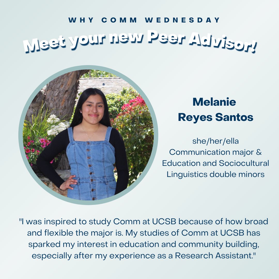 Meet our new peer advisor Melanie Reyes Santos! Melanie's favorite part of working at the department so far is the COMM TEAM! 'Everyone has been so welcoming and helpful, and I feel like I fit right in!' Stop by our SSMS office to say hi! 👋