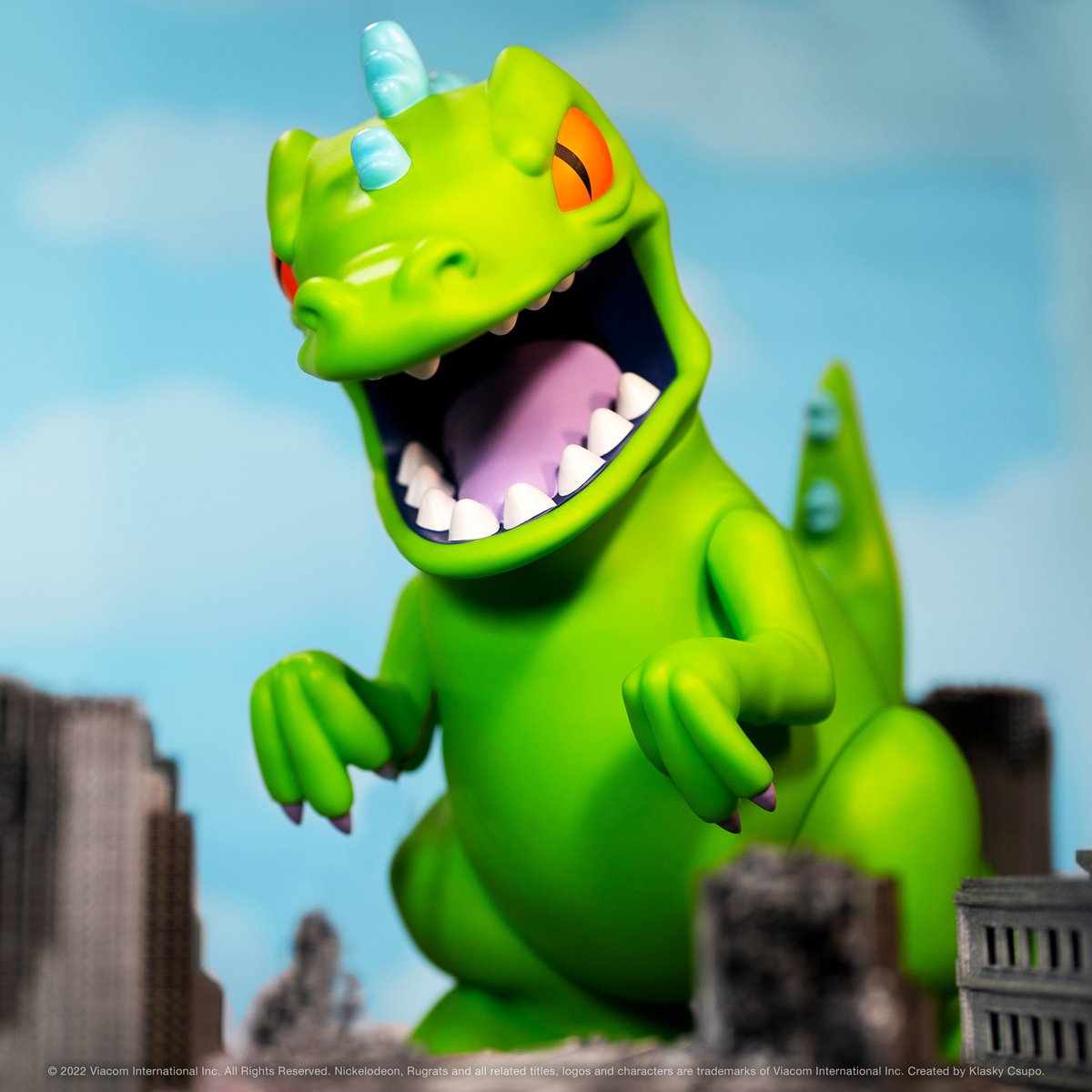 HALT! I am Reptar! The 16” Rugrats Supersize Reptar premium vinyl figure is now available on Super7.com, with FREE shipping in the U.S. on all Supersize & Super Shogun figures!