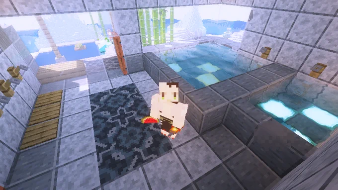 マイクラ 白熊もーどスキン作って湯浴み大好き陰陽師のためにまず温泉を作ってた (1.19.2バニラ/影 
