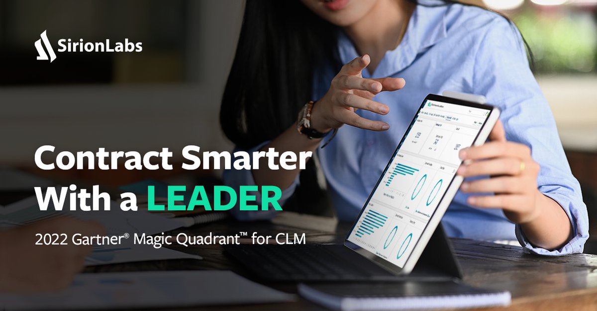 SirionCLM's tweet photo. Looking for a world-class #CLM solution?  
We're proud to be recognized as a Leader in the 2022 Gartner® Magic Quadrant™ report for Contract Life Cycle Management.  
Read the report: https://t.co/oxl0qoNe2Y https://t.co/rD4Nznc3nA
