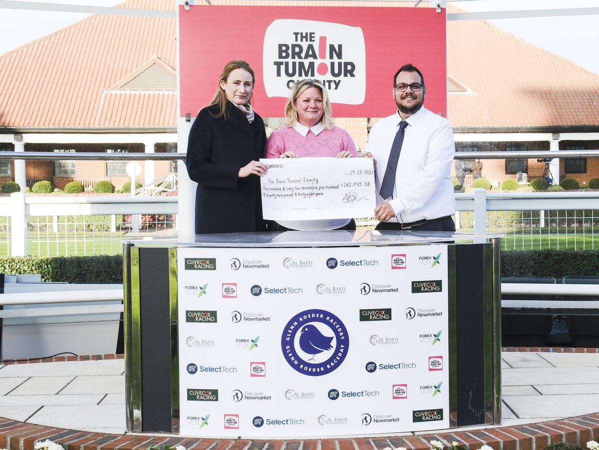 Newmarket Racecourse (@newmarketrace) on Twitter photo The team from <a href="/GRoederRaceday/">TheGlennRoederRaceday</a>, including Holly Roeder, presented the cheque during racing today to <a href="/BrainTumourOrg/">The Brain Tumour Charity</a> where £162k was made! A superb result for all involved! The team from <a href="/GRoederRaceday/">TheGlennRoederRaceday</a>, including Holly Roeder, presented the cheque during racing today to <a href="/BrainTumourOrg/">The Brain Tumour Charity</a> where £162k was made! A superb result for all involved!