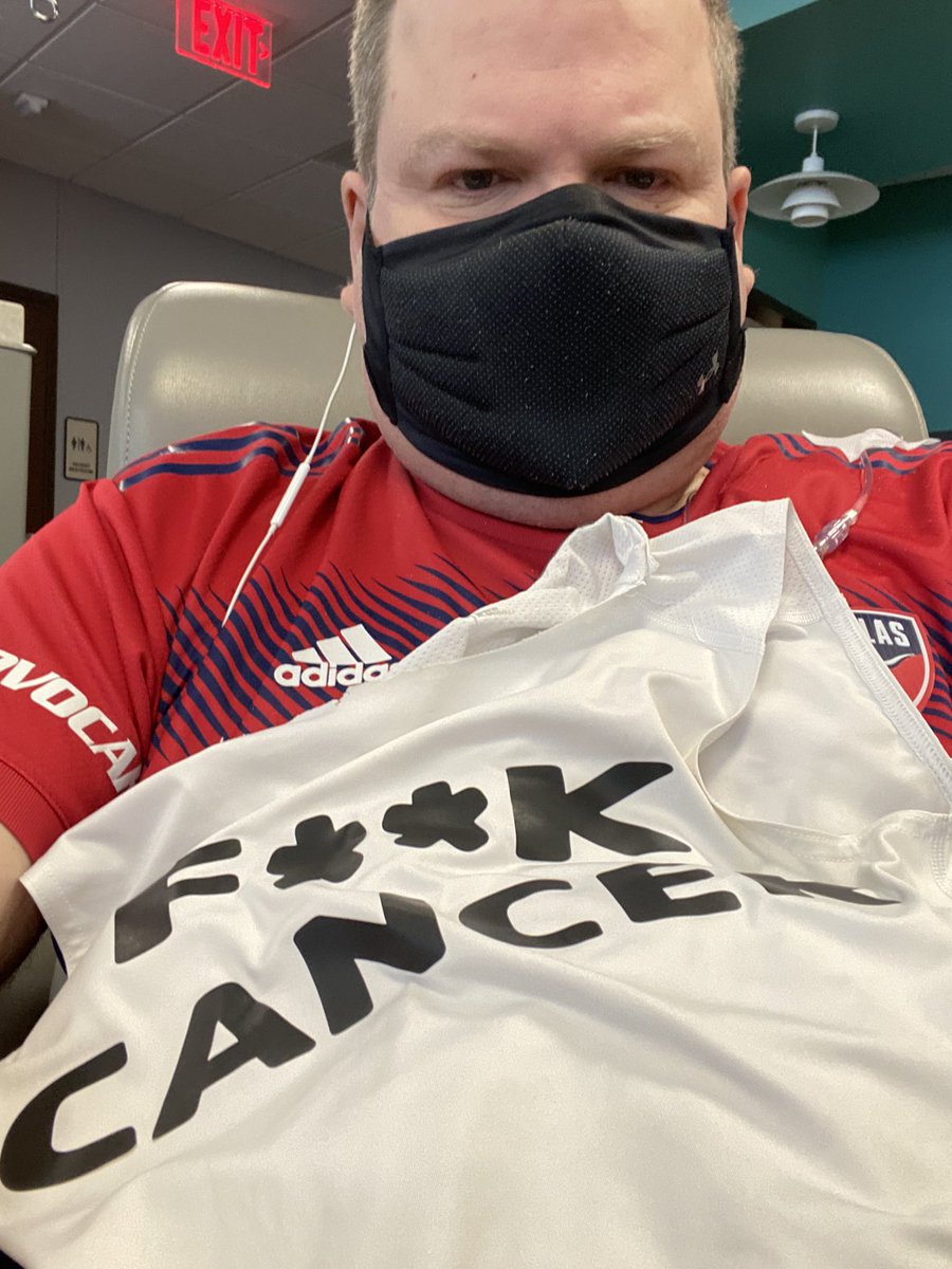 etillisch68's tweet photo. @FCDallas @TheGinaMiller first day of chemo after breast cancer surgery. Thanks to @PaulArriola for the shirt and encouragement. I’m still in and we’re not done yet! https://t.co/1bQOljIrgE