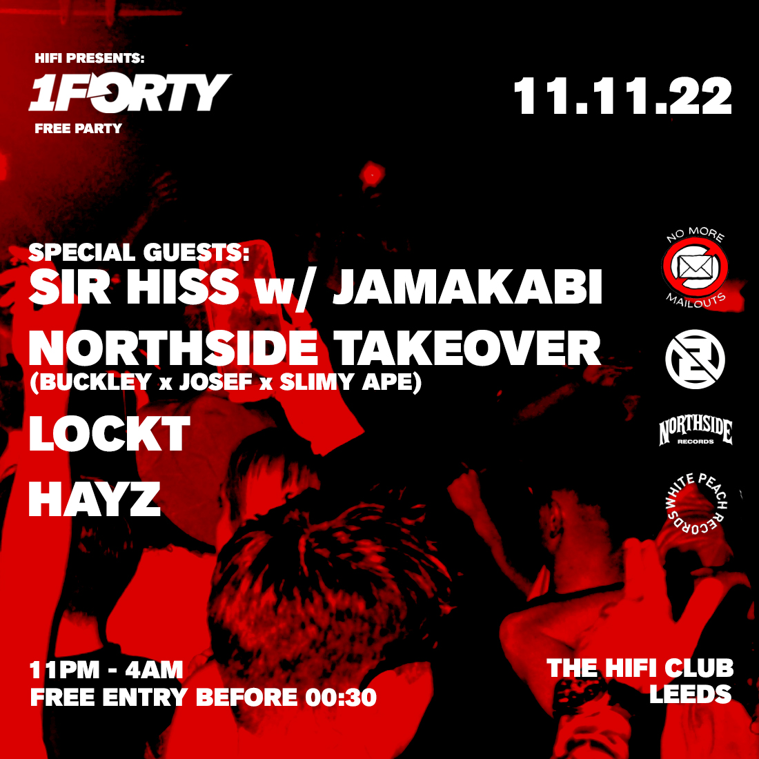 1Forty return to HiFi on Friday Nov 11th with special guests Sir Hiss and Jamakabi, alongside friends of the label Northside with Buckley, Josef and Slimy Ape + support from label bosses LOCKT &amp; Hayz. 🔥

Tickets 👉 bit.ly/3CEsOGw