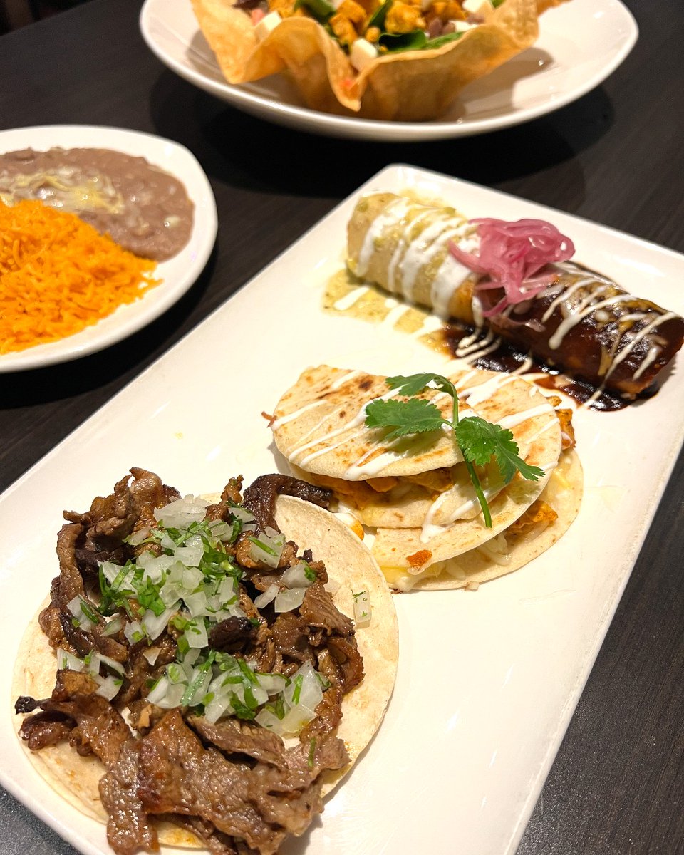Can't decide? Try a delicious combo with our carne asada taco, grilled chicken quesadilla, and amazing beef enchilada! You won't stop grinning as you savor the celebration of flavors. 🧡