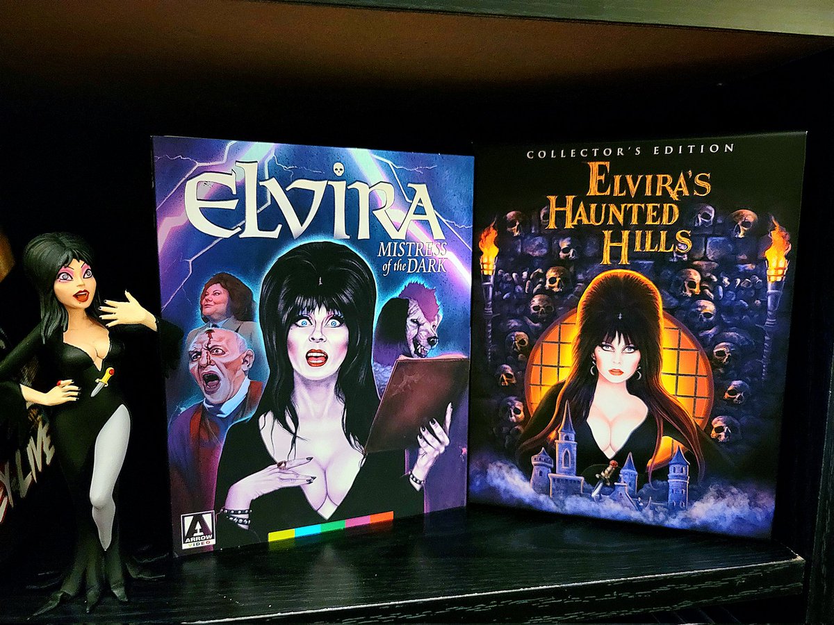 On today's agenda: watching @TheRealElvira in Elvira: Mistress of the Dark and Elvira's Haunted Hills. Thankfully I have these awesome releases from @ArrowFilmsVideo and @Scream_Factory!