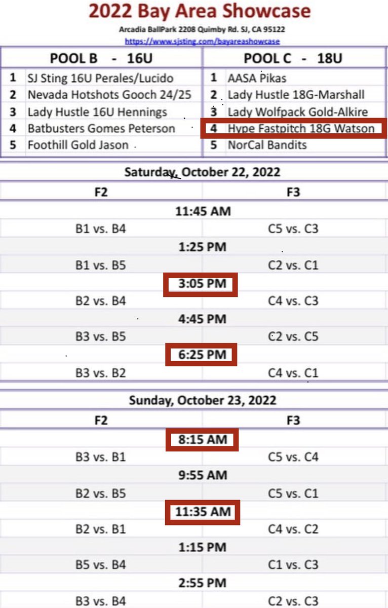🚨Catch us this weekend at the <a href="/BA_Showcase_/">Bay Area Showcase</a> at Arcadia Ballpark in San Jose Sat &amp; Sun! #Hype18Gold
<a href="/SCUSoftball/">Santa Clara Softball</a> <a href="/GaelsSoftball/">Saint Mary's Softball</a> <a href="/PacificSoftball/">Pacific Softball</a> <a href="/ucdavissoftball/">UC Davis Softball</a> <a href="/BroncoSportsSB/">Boise State Softball</a> <a href="/dominican_sb/">Dominican Softball</a> <a href="/Menlo_Softball/">Menlo Softball</a> <a href="/SagehenSoftball/">Sagehen Softball</a> <a href="/SimpsonSoftball/">Red Hawks Softball</a> <a href="/SoftballCsm/">CSM Softball</a> <a href="/HNUAthletics/">Holy Names University Hawks</a> <a href="/sjccsports/">sjccathletics</a>