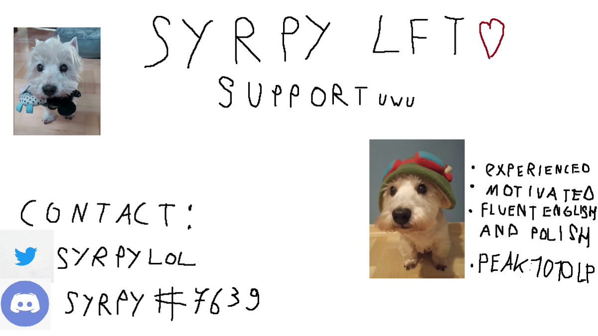 Hey, I'm still under contract with <a href="/SINNERS_Esports/">SINNERS Esports</a>, but they allowed me to explore options for 2023.

You can contact me via DM or Discord: Syrpy#7639

🔁&amp;❤️are greatly appreciated 😳😍