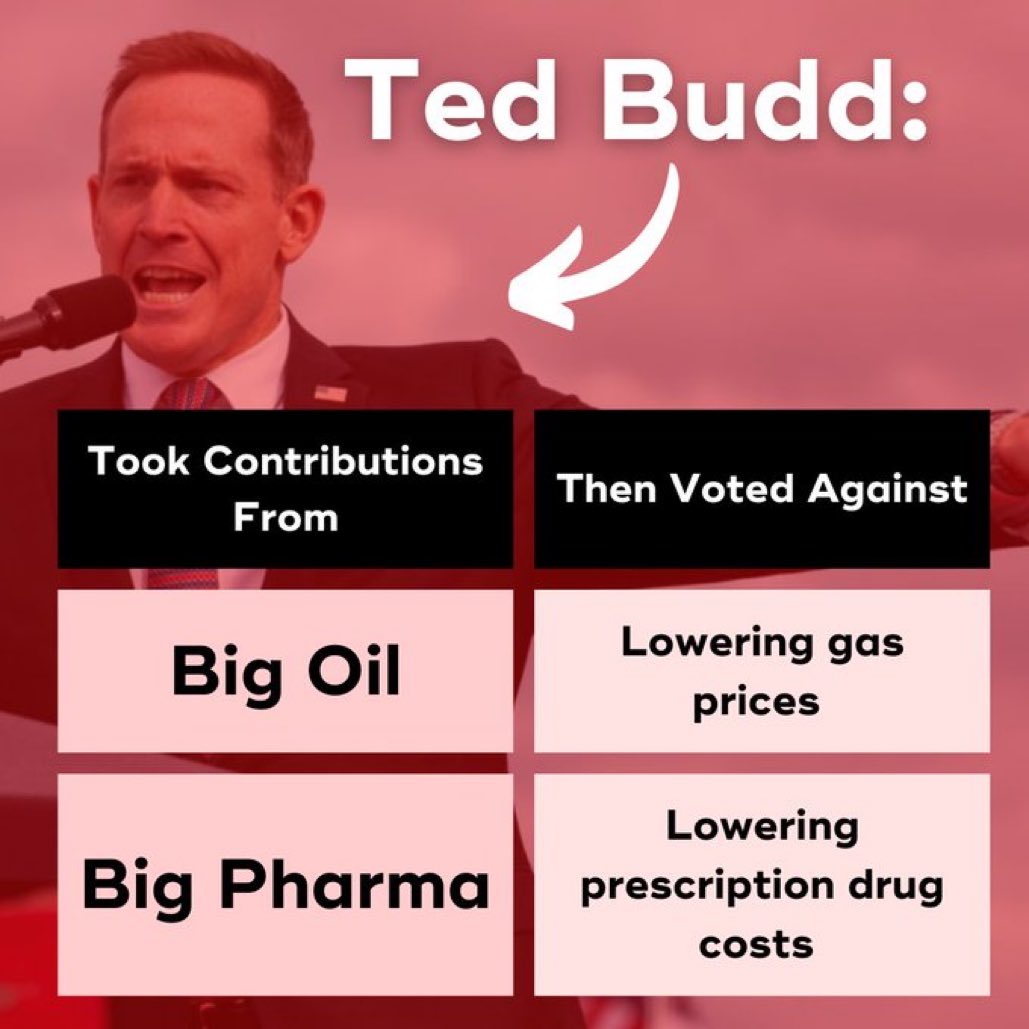 NickKnudsenUS's tweet photo. Hey North Carolina: Do you really think Ted Budd is gonna be on your side in the Senate?

His votes are bought &amp; paid for. 

Don’t listen to his words. Watch what he DOES: #ncpol #NCvotes22 https://t.co/GVHLE9GLbQ