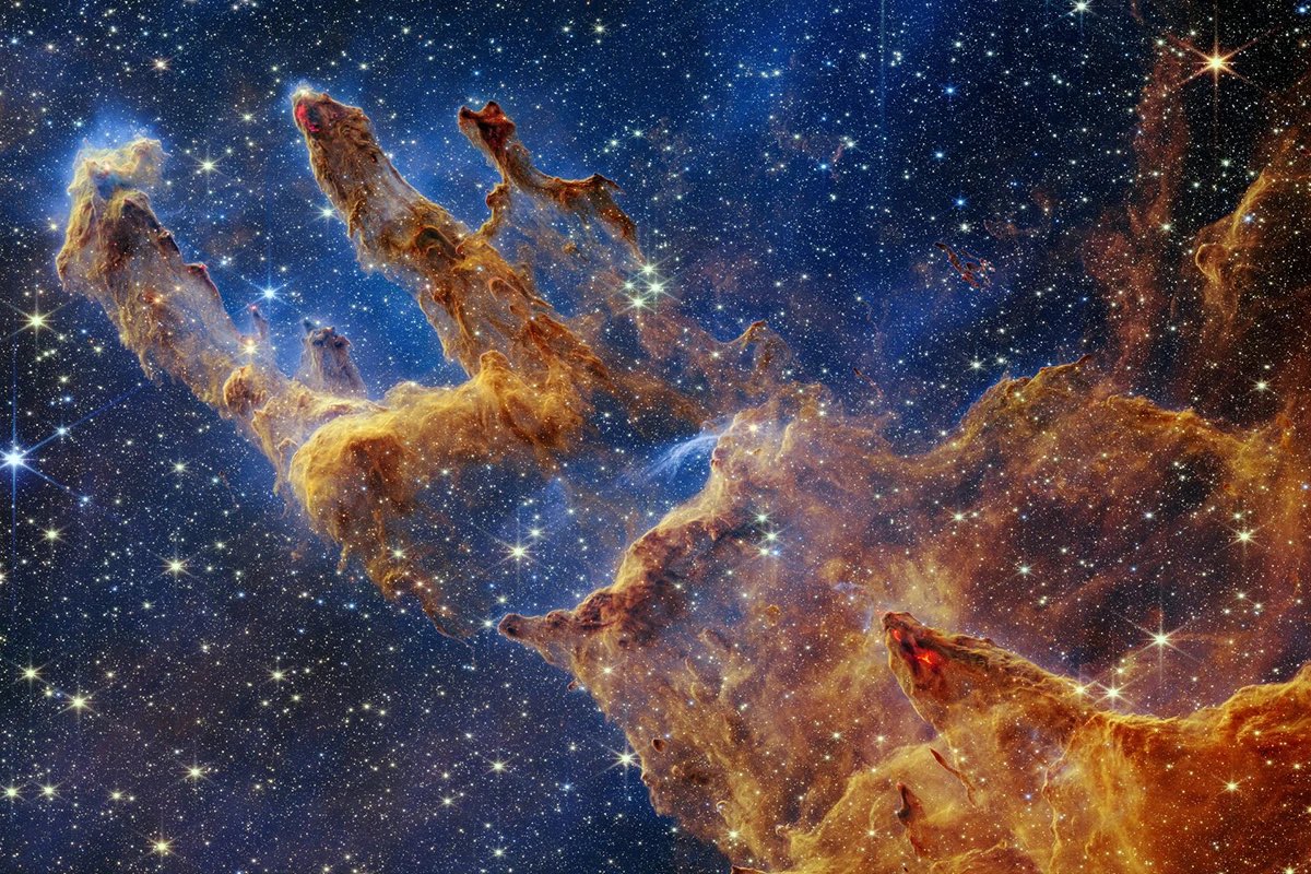 Squeaky462's tweet photo. James Webb Telescope photo of the Pillars of Creation https://t.co/iVwqOatuSL