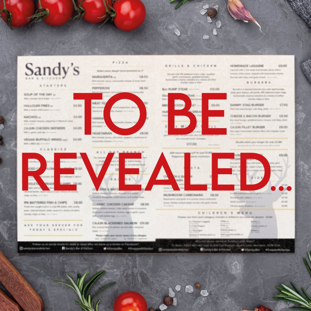 SandysBar's tweet photo. Our brand new main menu will 𝗳𝗶𝗻𝗮𝗹𝗹𝘆 be launching on Thursday 27 October! 👀

Keep an eye on our socials for a sneak peek of the whole menu before it launches. What favourite are you hoping makes a return? 😋

As always, call us on 01623 482 482 (Opt 2) to book a table 📞 https://t.co/z5AF8E4ruW