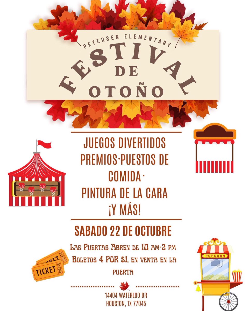PetersenTigers's tweet photo. Petersen Community! Our fall festival is this Saturday October 22nd!!! Come back and have fun with us! 
Comunidad Petersen! Nuestro festival de otoño es este Sábado Octubre 22! Los esperamos! https://t.co/JPgPFsT5PI