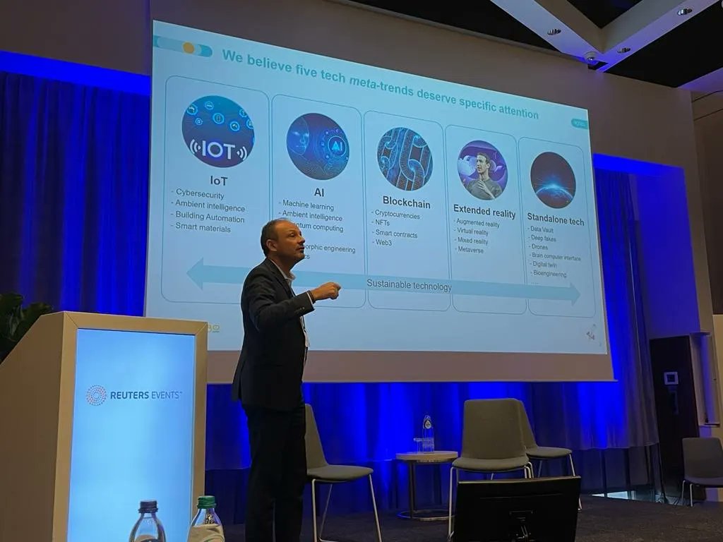 AgeasGroup's tweet photo. How will technology likely impact the insurance industry? 🚀 Group Director Strategy Ben Coumans shared a sneak peak of the technology trends we see growing or emerging on our horizon at Reuter’s Future of Insurance event. #FOIEurope #Think2030 #Horizonscanning #trendmonitoring https://t.co/zJcNsm1WZH