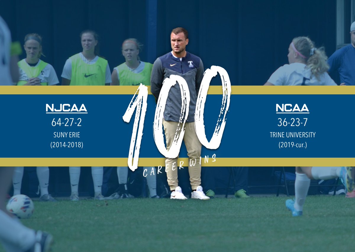 TrineWSoccer's tweet photo. With the team's win yesterday, it marked @Coach_GB's 100th career victory! https://t.co/UgjMzKcO3H