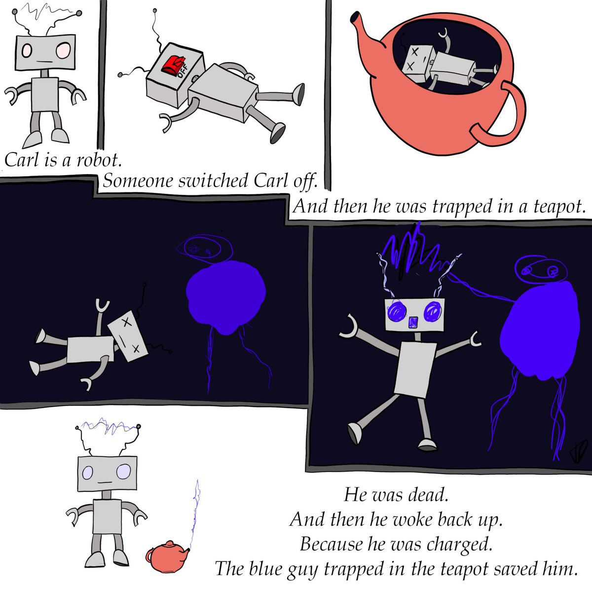 TwistedDaylight's tweet photo. #NerdfArters Day 19: "Robot Carl"
Needing inspiration I asked my 3 year old daughter to tell me a story about Robot Carl.
This is what she told me: https://t.co/eKuPw0wSQx