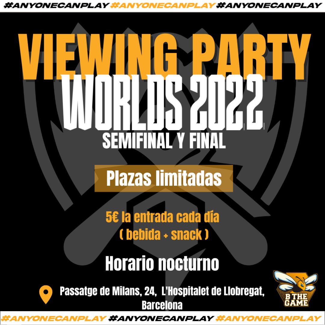 Vamos hacer un #viewingparty de la #semifinal y #final del torneo más esperado del año los 🔥#worlds2022 🔥

❗Las plazas son limitadas así que no te lo pienses más y apúntate.❗

Si quieres más información haz click aquí👇
forms.gle/iBLr3CHpEGLL4s…

#lol #LeagueOfLegends #game