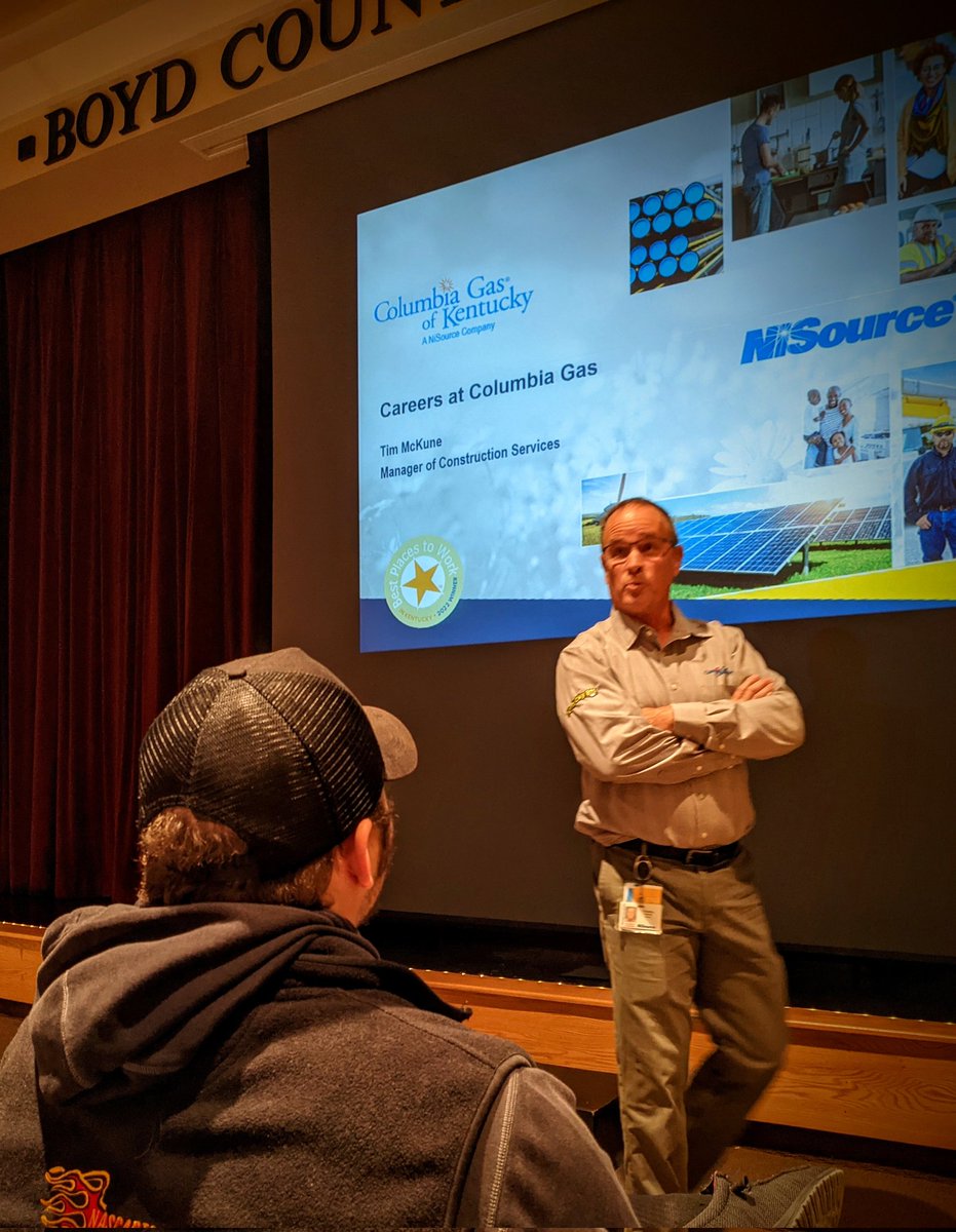 JAGkyBCHS's tweet photo. @ColumbiaGasKY shared exciting opportunities &amp; info about employment for our graduates during their visit to @BoydCountyHigh today! JAG students received outstanding advice about what employers are looking for and what they expect. Thank you, Lisa &amp; Tim for your visit! #jagky https://t.co/dukvRvdQZt