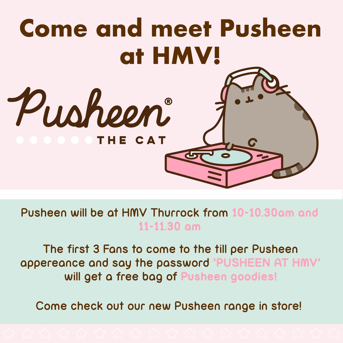 🐱🌈Exciting News!!🌈🐱

We have a very purrrrty guest coming on Saturday 22nd ❤🙌🥰

The 1st 3 fans to say the password below to a member of staff at the till, will get a goodie bag!!

#pusheen #PopCulture