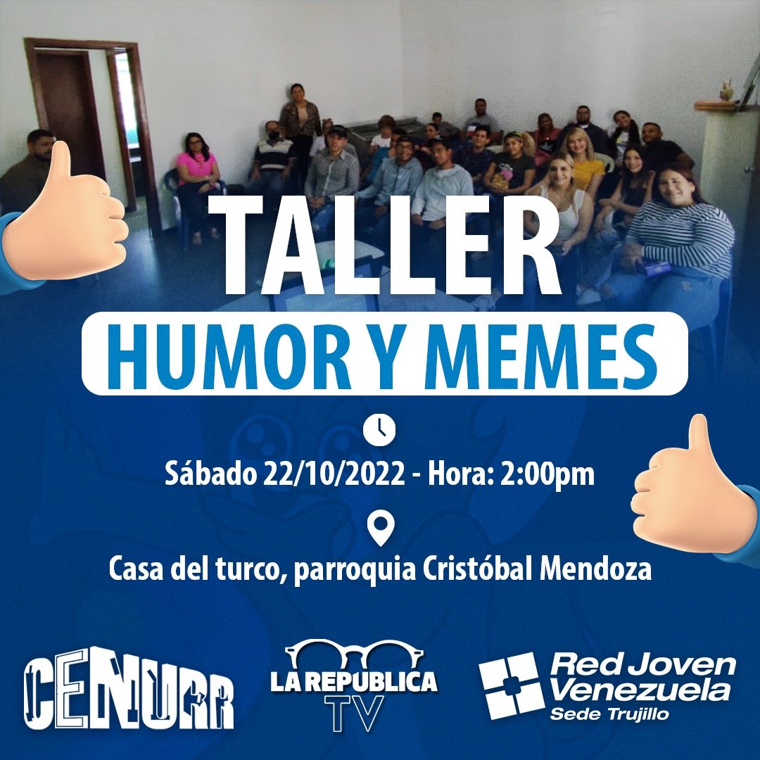 cenurrula's tweet photo. ¡Juntos pero no revueltos! 😜
Ahora a nuestra alianza entre el #CENURR y @LaRepublica_tv se suma @RedJovenVzla para llevar humor a la gente de Trujillo Capital.
El #22Oct en la Casa del Turco a las 2:00pm 🙌
¡Venga pa' que brinde los frescos!😋
#HumorConPropósito https://t.co/LlP6l1wHcB
