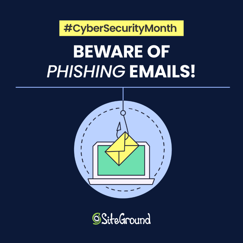 SiteGround's tweet photo. BEWARE OF PHISHING! 🛑
Although we work daily to ensure our SPAM protection rules filter unwanted emails, some clients still report fraudulent emails pretending to come from us. Take a look at these 6 tips so you can better recognize official SiteGround emails #CybersecurityMonth