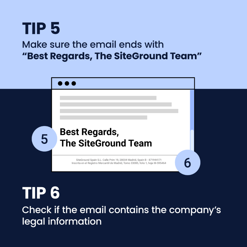 SiteGround's tweet photo. BEWARE OF PHISHING! 🛑
Although we work daily to ensure our SPAM protection rules filter unwanted emails, some clients still report fraudulent emails pretending to come from us. Take a look at these 6 tips so you can better recognize official SiteGround emails #CybersecurityMonth