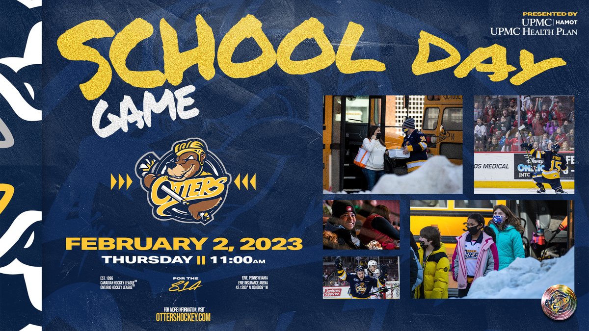 Interested in bringing your class/group to our annual School Day Game on Thursday, February 2nd?!

Email RJ Niedzwiecki at rj.niedzwiecki@ottershockey.com or call 814-480-6083 to secure your tickets now!