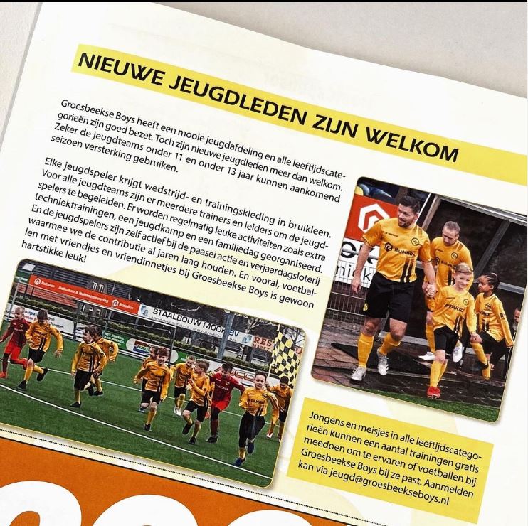 GroesbeekseBoys's tweet photo. Kom voetballen bij Groesbeekse Boys!!
Plezier voorop - Goede trainers en begeleiders - Wedstrijd- en trainingskleding in bruikleen - Veel activiteiten - Lage contributie. 
Aanmelden: jeugd@groesbeekseboys.nl of bel met Rob Weijers, 06 - 1056 11 04.
https://t.co/bYx8YmalA0 https://t.co/QYMmNWULkX