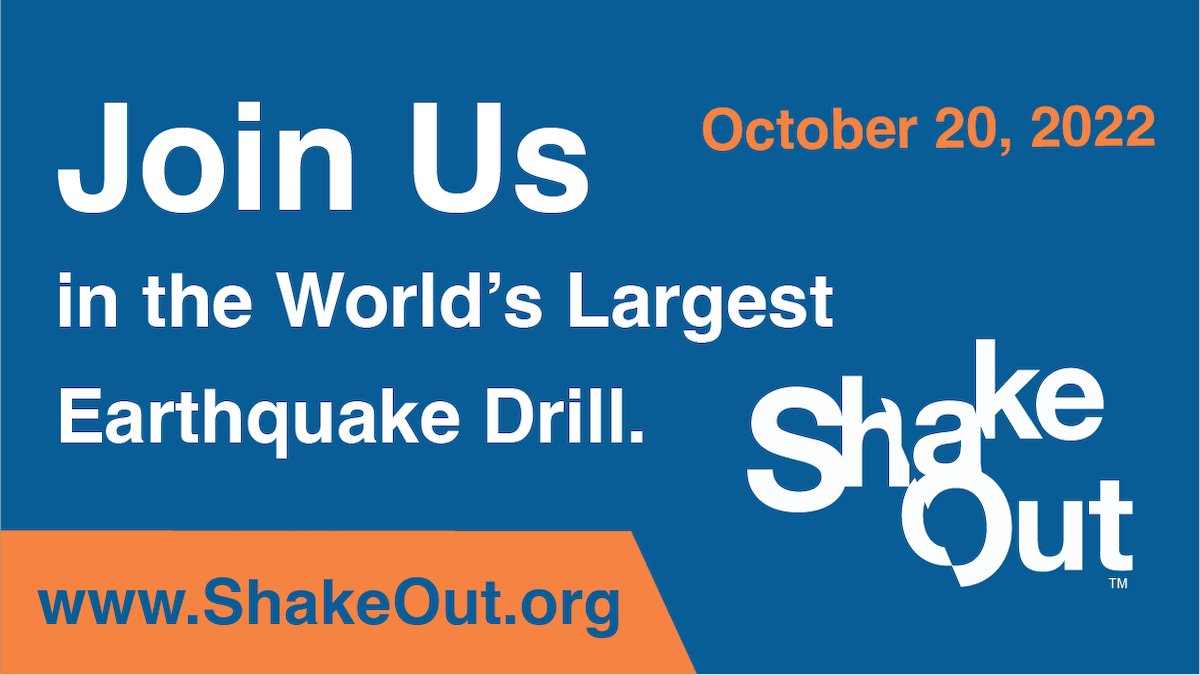 #ShakeOut, the world’s largest earthquake drill, is 10/20! Join us: ShakeOut.org/register.