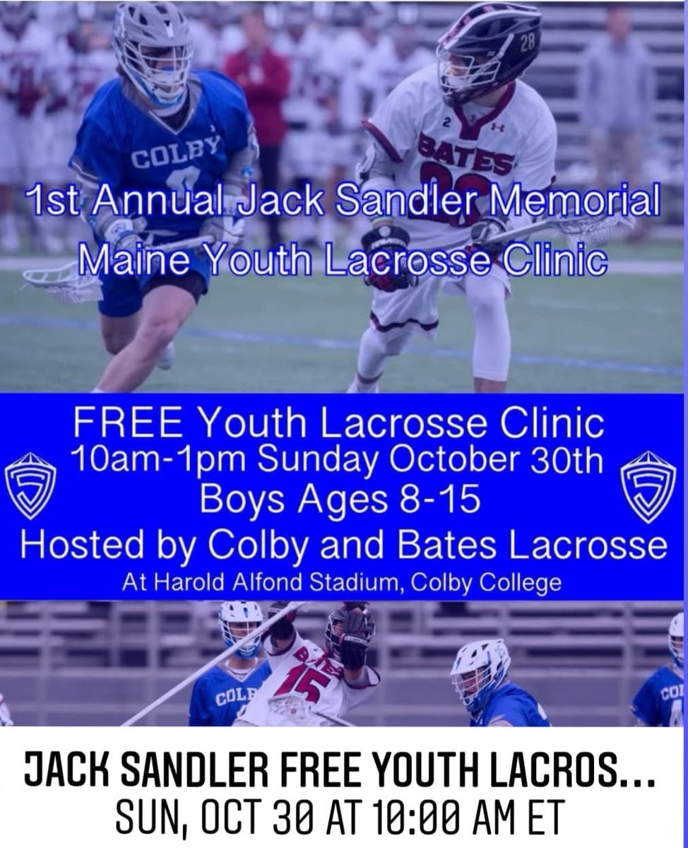 Colby &amp; Bates Lacrosse Teams are hosting a FREE Youth lax clinic Oct 30th! #jslf #liveinhisglow <a href="/CentralMEsports/">Central Maine Sports</a> <a href="/Maineiaxlax/">MAINEiax</a> <a href="/MAINESOUTHLAX/">Maine South Lacrosse</a> #maine #lacrosse