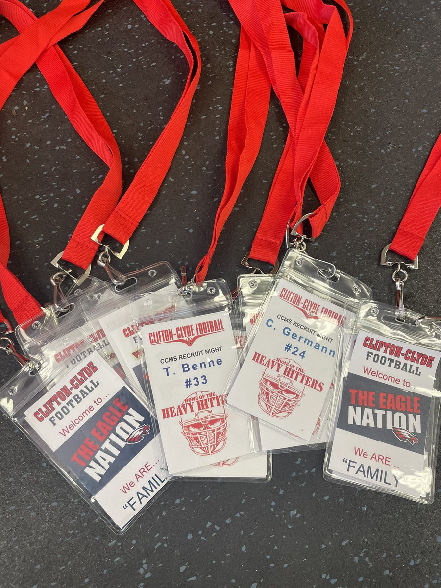 coachsteinbrock's tweet photo. Getting Geared up for 8th Grader Recruit Night this Friday at Ed Buller Field. Sideline Passes ready to roll. 

(6-1) Clifton-Clyde vs. Bennington 
Kickoff at 7:00 pm. 

Will also be Honoring our great Seniors! https://t.co/2S84rFyCvn