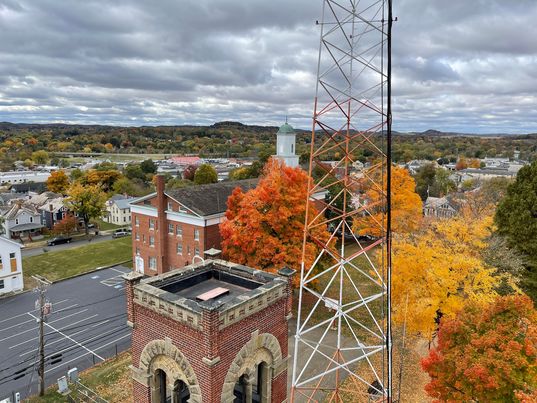 Thanks to Jason Scott of <a href="/LancasterOHFD/">Lancaster Fire</a> for these fantastic shots of the Temple. Taken from the ladder truck at Engine House No. 1 next door to the Temple. #fallcolors