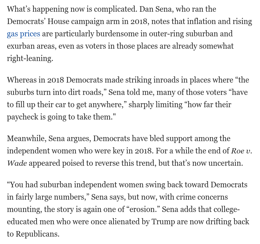 Many of the Dems elected in the 2018 wave are now fighting for their lives. What happened to the coalition that elected them? I talked to Dan Sena, who oversaw the 2018 races. He explained what's happening now in a really interesting way:

washingtonpost.com/opinions/2022/…