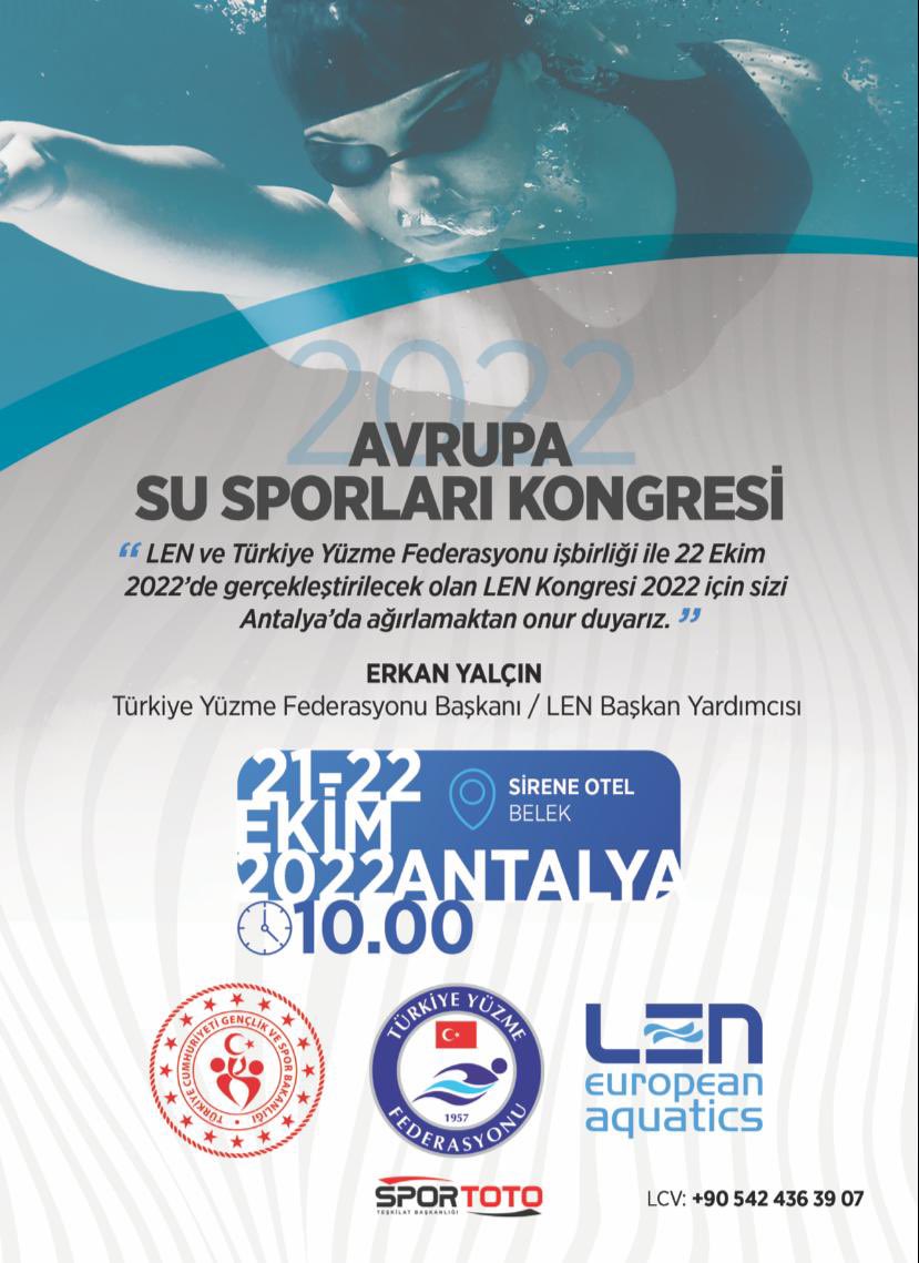 TYFgovtr's tweet photo. LEN ve Türkiye Yüzme Federasyonu işbirliği ile 2022 Avrupa Su Sporları Kongresi 21-22 Ekim tarihlerinde Antalya'da gerçekleştirilecektir. https://t.co/xsGgJ3Fgsr